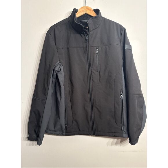 Tumi Black Gray Colorblock Slim Fit Fleece Lined Zip Up Softshell Jacket Medium